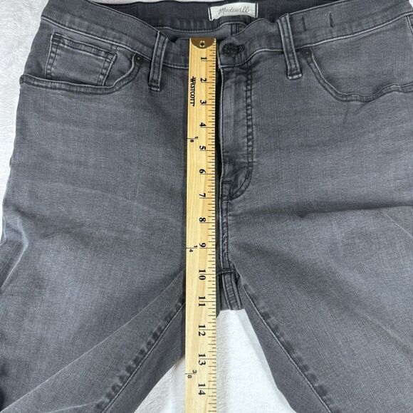 Madewell Womens 9" Mid Rise Skinny Jeans Size 31P Raw Hem Distressed Black Denim - Picture 13 of 14